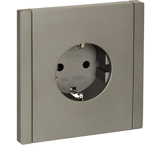 Изображение товара Розетка IEK FORTEPIANO с заземлением, с защитными шторками, безвинтовое крепление, 16А FP513 сталь FP-R14-16-1-K46