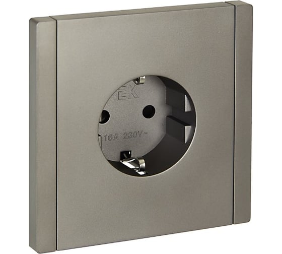 Изображение товара Розетка IEK FORTEPIANO с заземлением, с защитными шторками, винтовое крепление, 16А FP515 сталь FP-R14-16-K46