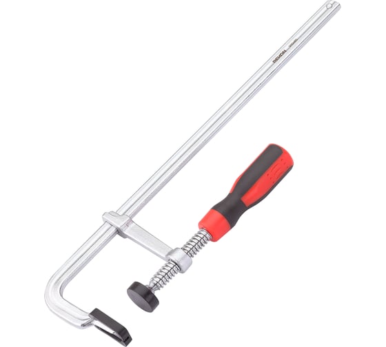 Изображение товара Цельнометаллическая струбцина с защитными колпачками REKON RF07-300-60 с эргономичной рукояткой из пластика 058204