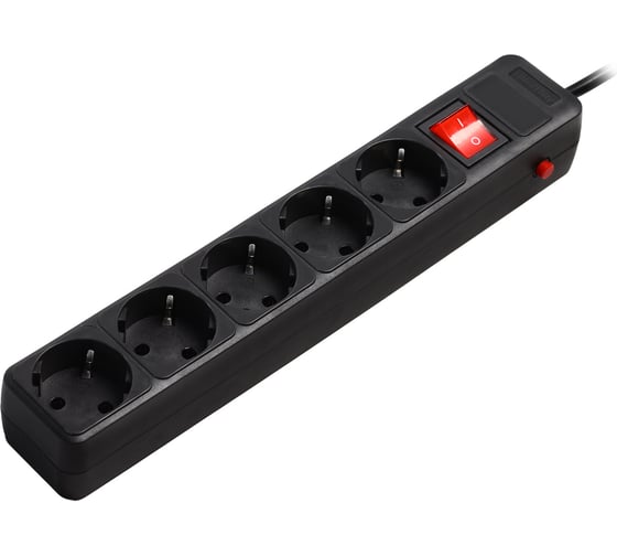 Изображение товара Сетевой фильтр Smartbuy 16А, 3500 Вт, 5 гнезд, без защитные шторки, с заземлением, ПВС 3x1.0 мм², 5 м, черный SBSP-5-50-K
