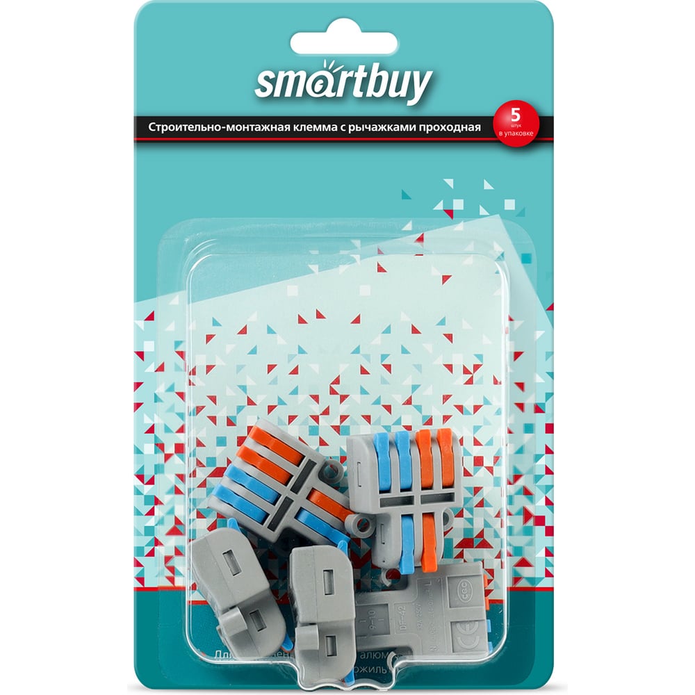Изображение товара Строительно-монтажная проходная клемма Smartbuy с рычажками, 2-4 полюсов, 5 шт. SBE-cwcc-2-4-rp