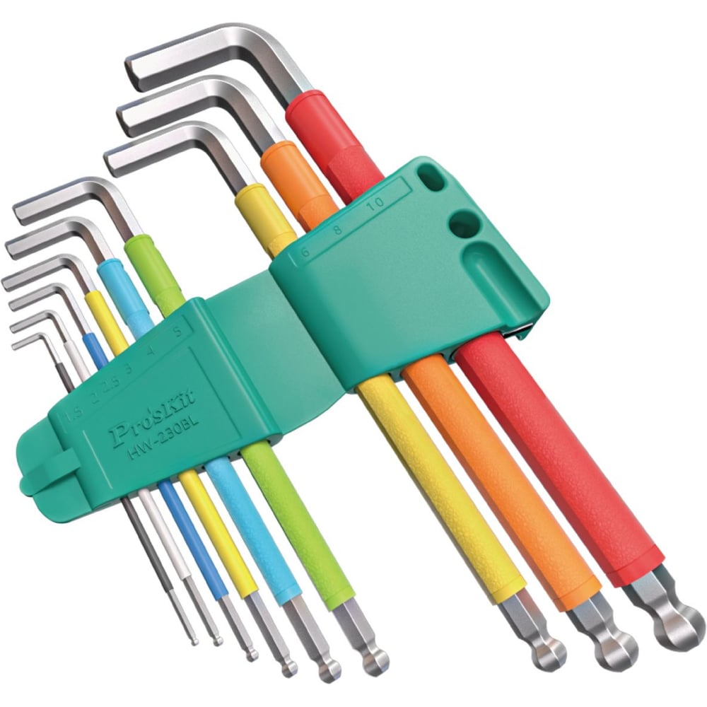 Изображение товара Набор разноцветных шестигранных ключей Pro'sKit HW-230BL 9 шт сталь S2