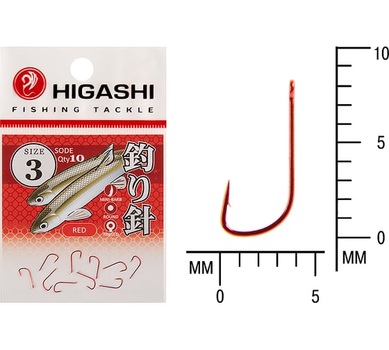 Изображение товара Крючок HIGASHI Sode ringed #3 Red 03674