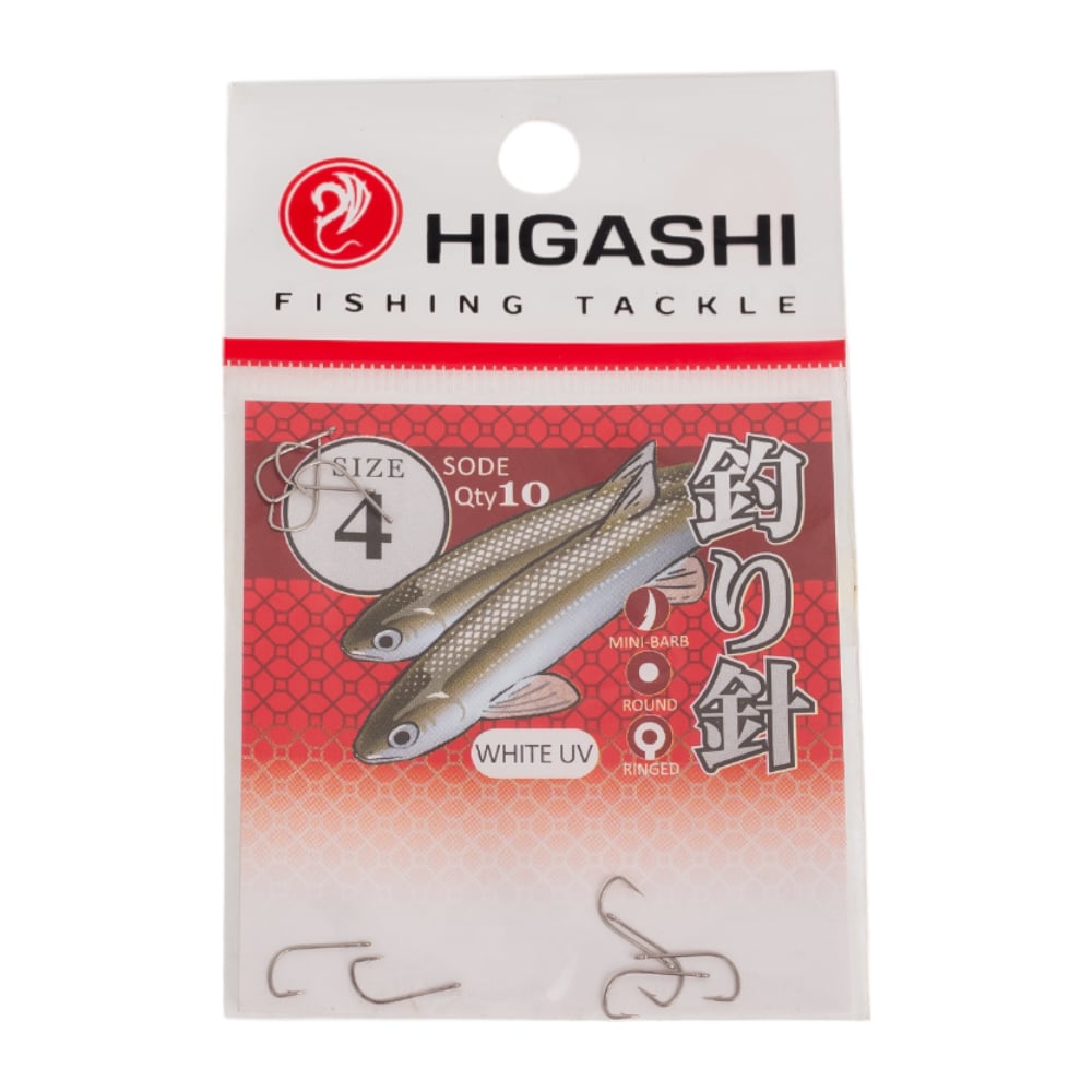 Изображение товара Крючок HIGASHI Sode ringed #4 White UV 04077 рыболовный металлический с бородкой