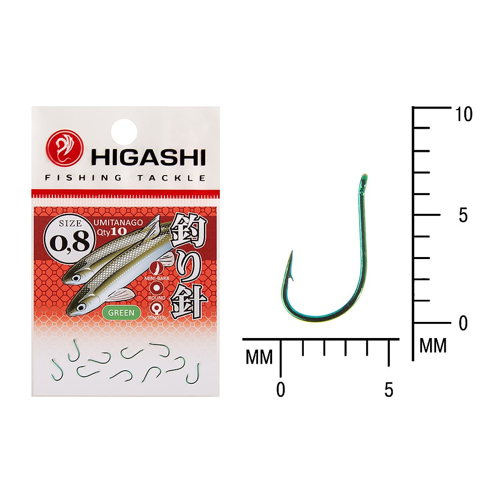Изображение товара Крючок HIGASHI Umitanago ringed 0,8 Green для рыбалки, 10 шт