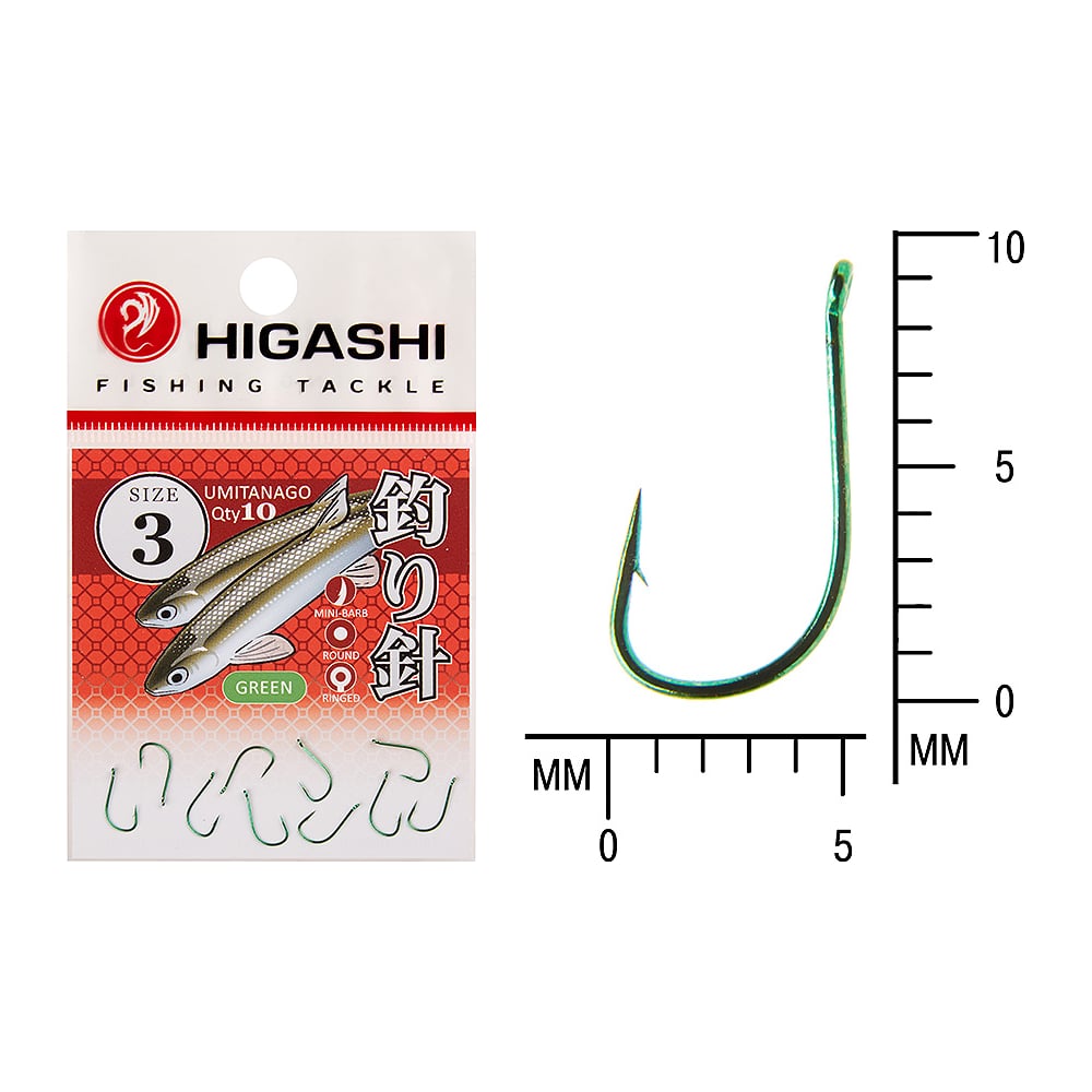 Изображение товара Крючок HIGASHI Umitanago ringed №3 Green 01348 10 шт для рыбалки