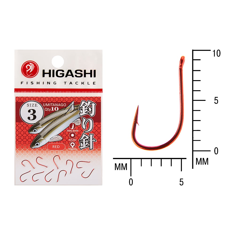 Изображение товара Крючок HIGASHI Umitanago ringed #3 Red 01349 металлический 10 шт