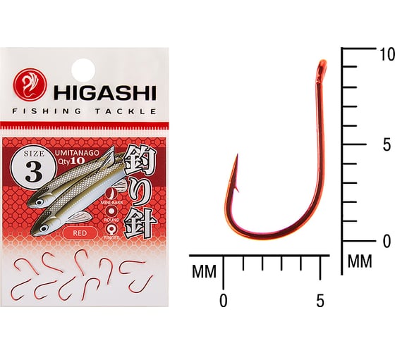 Изображение товара Крючок HIGASHI Umitanago ringed #3 Red 01349