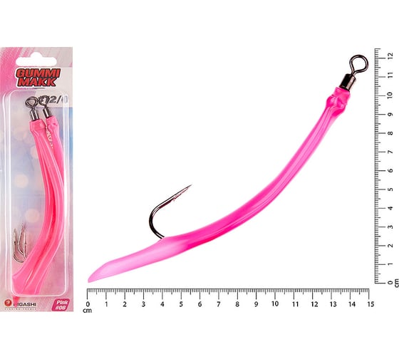 Изображение товара Крючок оснащенный кембриком HIGASHI Gummi Makk #12/0 (set-3pcs), #06 Pink 00634_4214