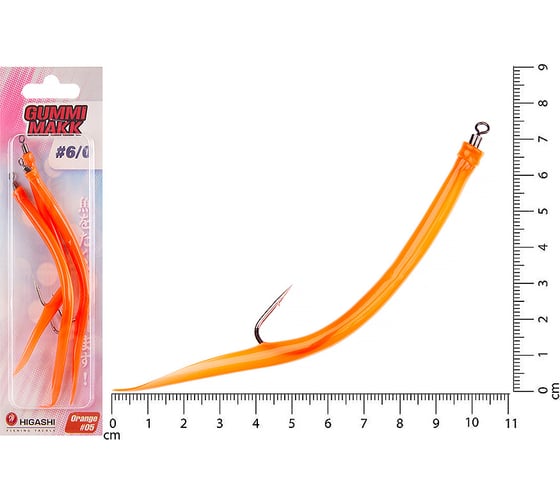 Изображение товара Крючок оснащенный кембриком HIGASHI Gummi Makk #6/0 (set-3pcs), #05 Orange 05264_4221