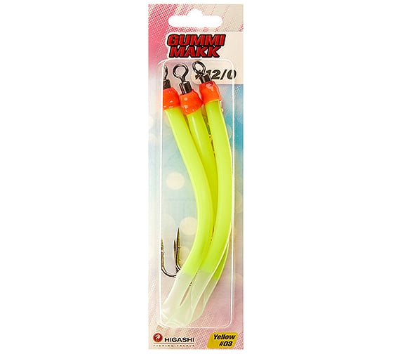Изображение товара Крючок оснащенный кембриком HIGASHI Gummi Makk #12/0 (set-3pcs), #03 Yellow 00634_2870
