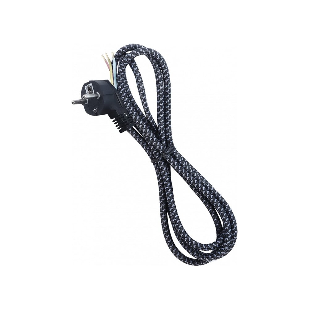 Изображение товара Сетевой шнур Smartbuy тканевой оплеткой заземлением 1,8м 10А черный SBE-10-P08-b