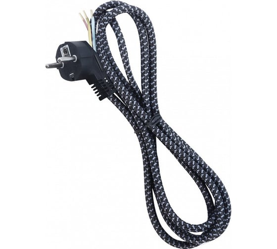 Изображение товара Сетевой шнур Smartbuy в тканевой оплетке с заземлением 1,8 метра, 10А/2,2кВт, черный SBE-10-P08-b