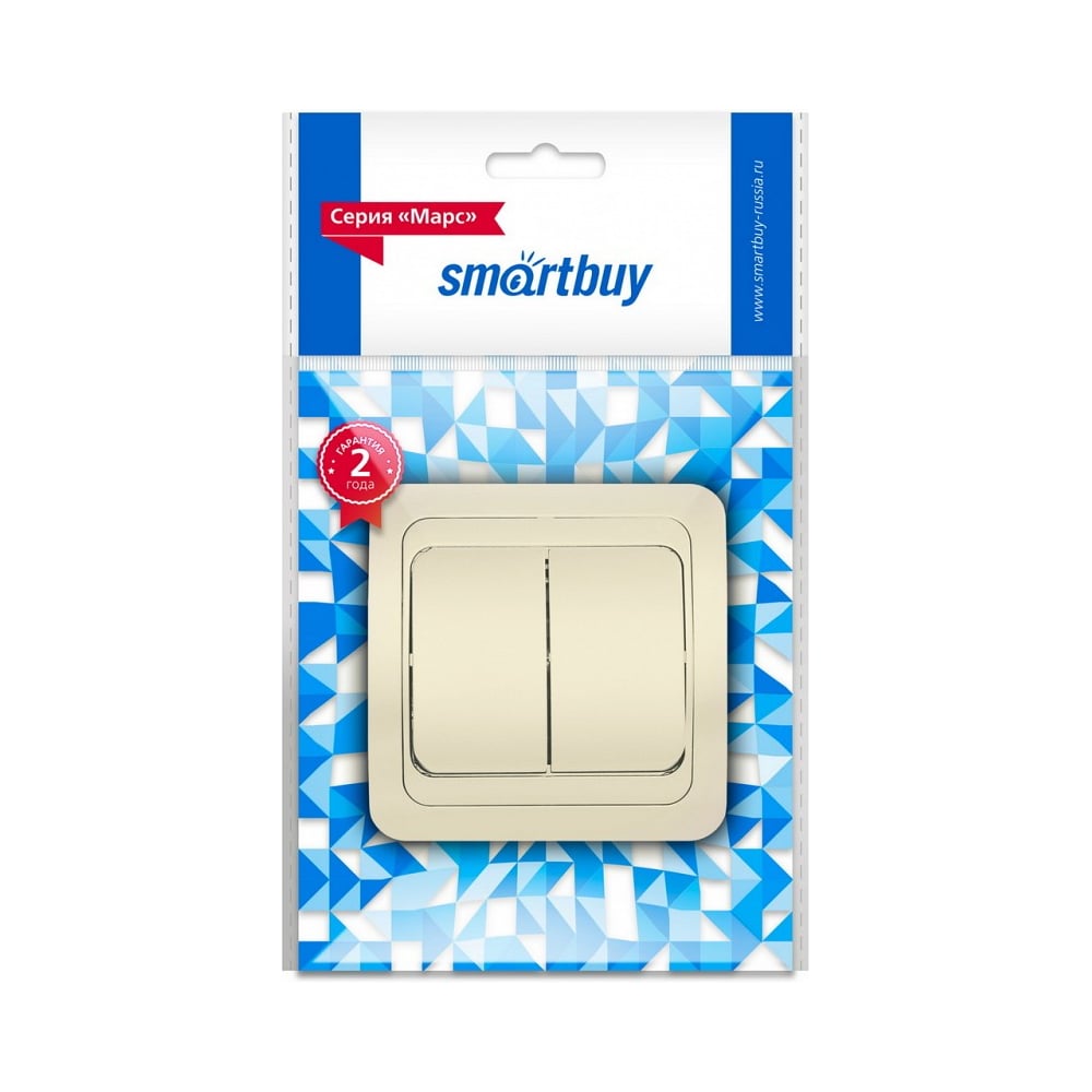 Изображение товара Выключатель 2-клавишный Smartbuy 10А бежевый керамика Марс SBE-02i-10-SW2-0-c