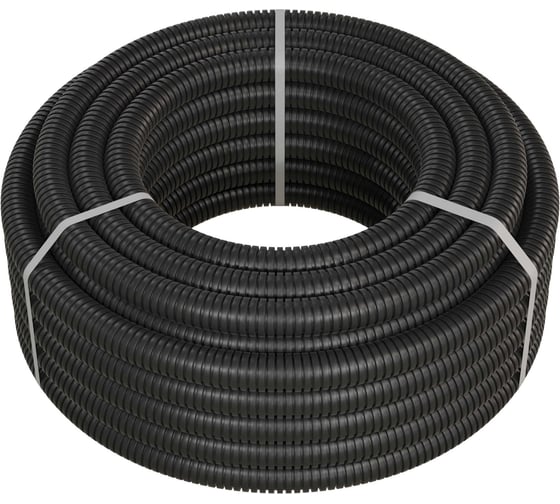 Изображение товара Гофрированная труба Экопласт ПНД, тяжелая, с зондом, диаметр 50 мм, цвет черный 21150