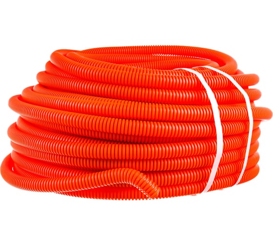 Изображение товара Гофрированная труба Экопласт Труба ПНД, легкая, с зондом, диаметр 25 мм, цвет оранжевый 20125-OR