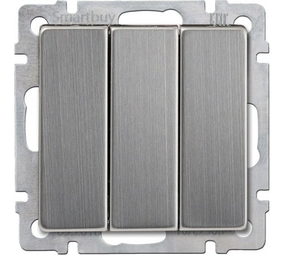 Изображение товара Выключатель 3-клавишный Smartbuy 10А серый никель "Нептун" SBE-05gn-10-SW3-0