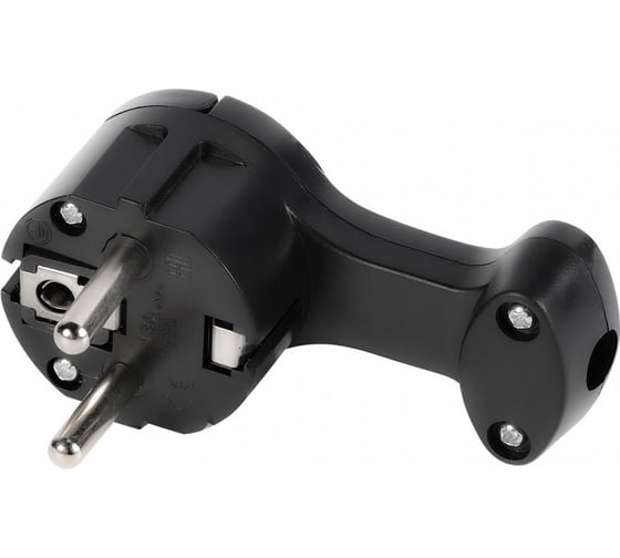 Изображение товара Вилка угловая плоская Smartbuy (8 мм) с/з с кольцом черная 16А 250В SBE-16-P11-b