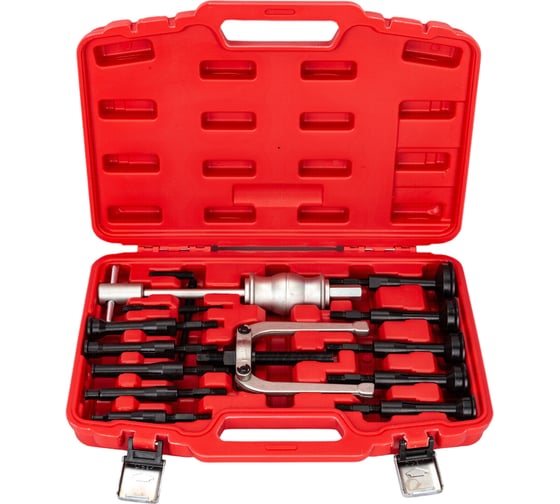 Изображение товара Набор съемников внутренних подшипников цанговый с обратным молотком в кейсе ЭВРИКА 16 предметов ER-86852