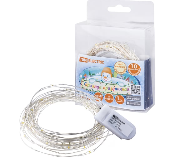 Изображение товара Светодиодная гирлянда TDM ELECTRIC Роса 100, 100LED, 10м, 3000К, 2хCR2032 SQ0361-0056