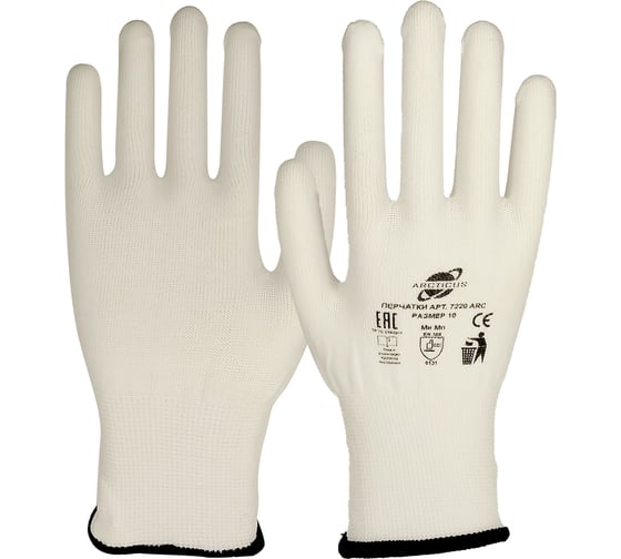 Изображение товара Перчатки трикотажные ARCTICUS полиэстер белые, без покрытия 13G, р.10, 4 пары, 7220 ARC-104