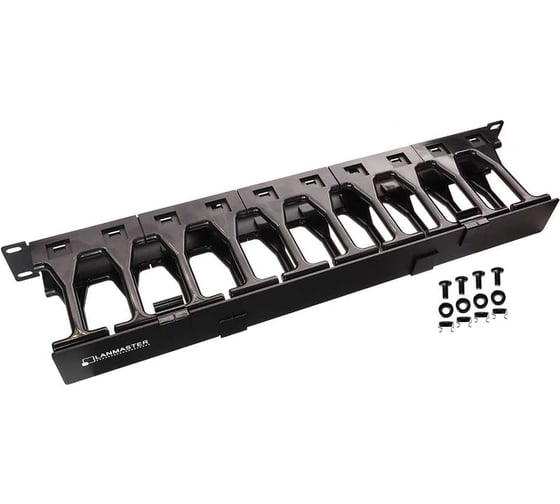 Изображение товара Кабельный органайзер LANMASTER 19" c пластиковыми пальцами глубиной 106 мм и крышкой, 1U LAN-ORG-PF/S-1U