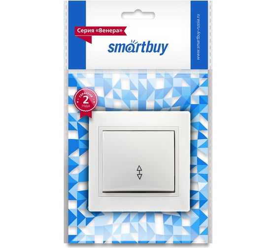 Изображение товара Выключатель проходной Smartbuy 1-клавишный 10А белый, керамика "Венера" SBE-01w-10-SW12-0-c