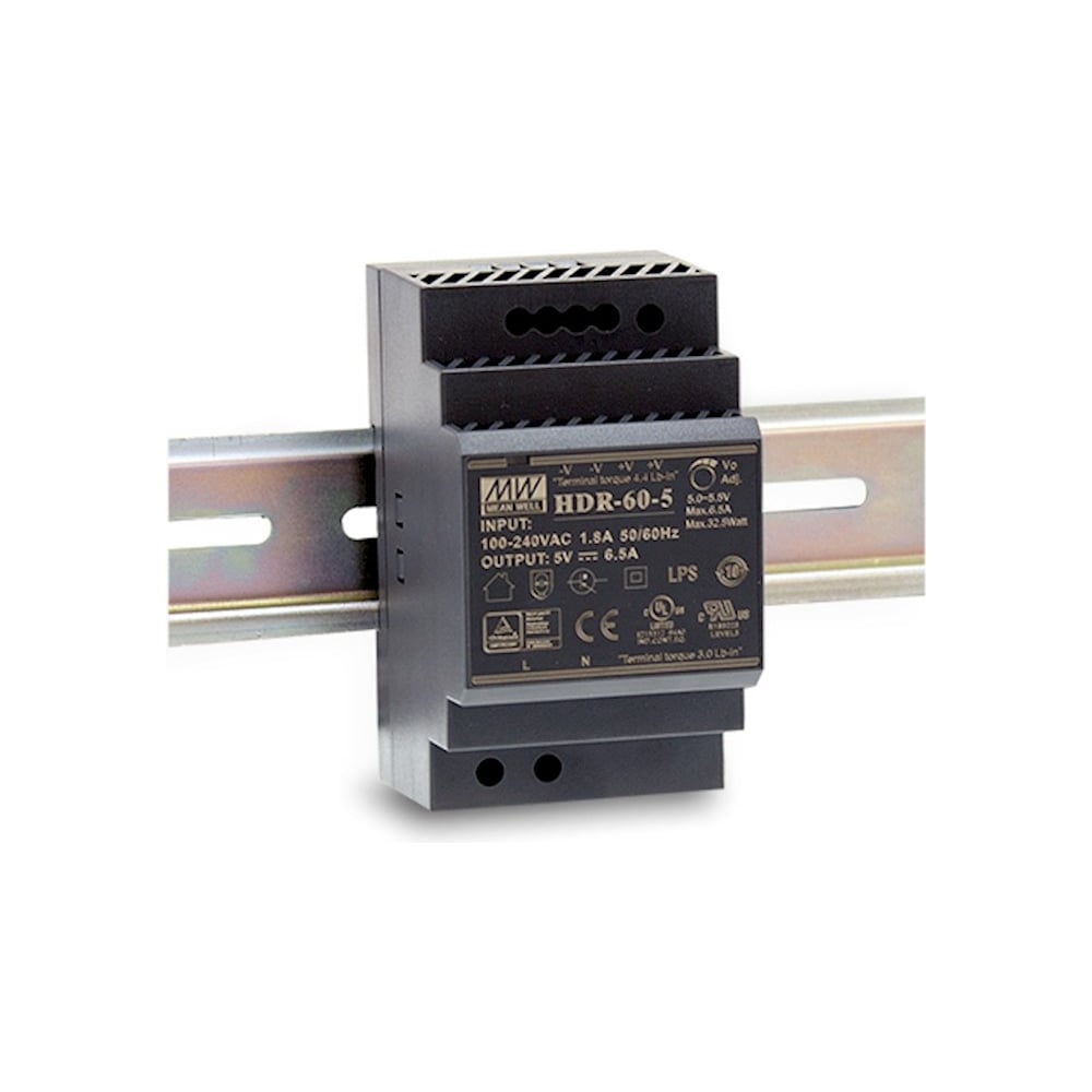 Изображение товара Источник питания Mean Well HDR-60-5 5 В 32.5 Вт монтаж на DIN-рейку