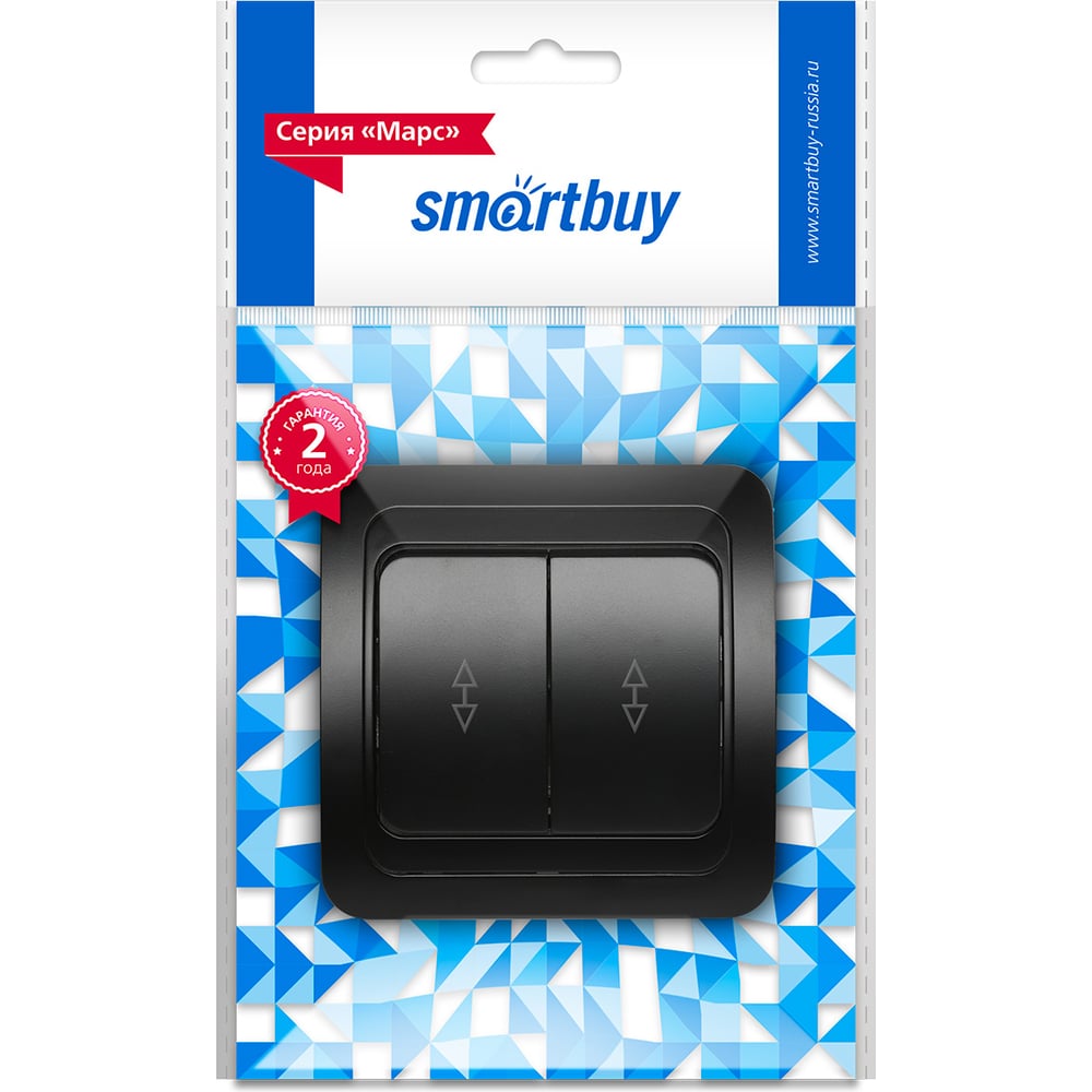 Изображение товара Выключатель проходной Smartbuy 2-клавишный 10А черный серия Марс