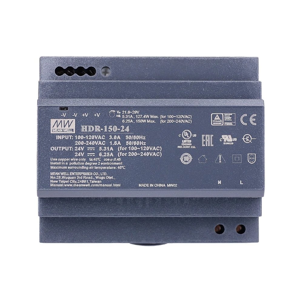 Изображение товара Источник питания Mean Well HDR-150-24 150 Вт с защитой для промышленного применения