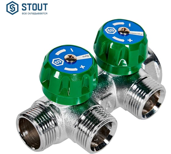 Изображение товара Регулирующий коллектор STOUT 3/4, 2 отвода 3/4ЕК SMB-6850-343402 RG008UJF3O1AHM