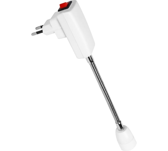 Изображение товара Переходник вилка-патрон Smartbuy Е14 гибкий 150мм с выключателем, белый SBL-NL-003