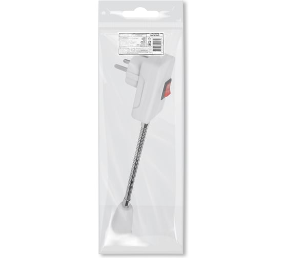 Изображение товара Переходник вилка-патрон Smartbuy Е27 гибкий 150мм с выключателем, белый SBL-NL-004