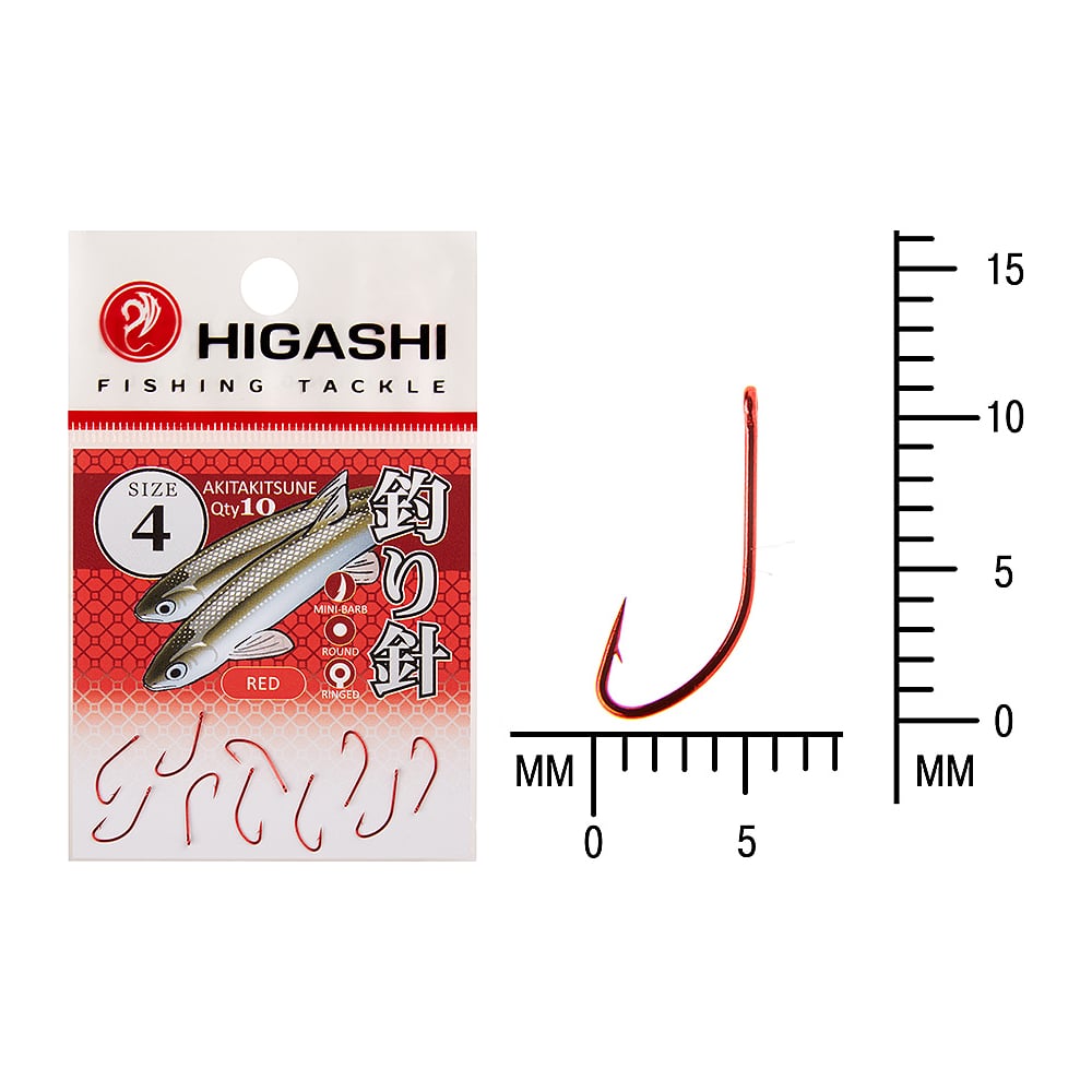 Изображение товара Металлический крючок HIGASH Akitakitsune ringed #4 Red 11 мм, упаковка 10 штук