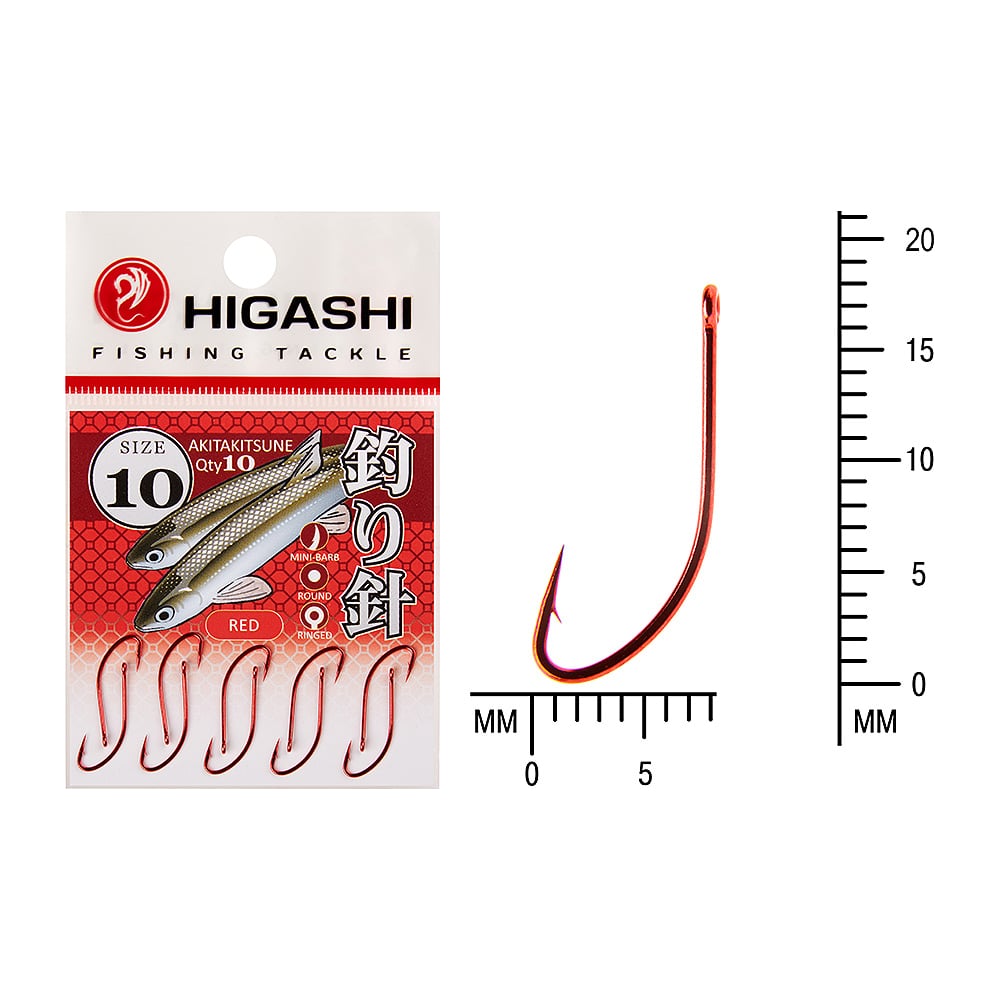 Изображение товара Крючок рыболовный HIGASH Akitakitsune ringed #10 Red 01342 комплект 10 шт