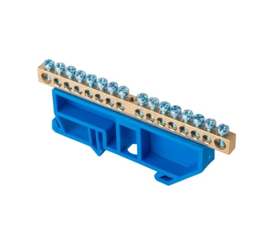 Изображение товара Шина EKF PROxima "0" N, 16 отверстий, латунь, синий изолятор, на DIN-рейку 20 шт sn0-63-16-d