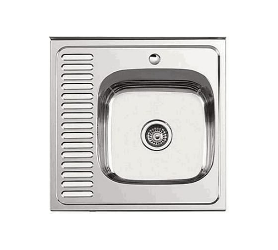 Изображение товара Мойка LEDEME нержавеющая сталь, накладная. 600x600x180 мм, 0,8 мм, выпуск 3 1/2, правая чаша ГЛЯНЦЕВАЯ L96060-R 869560