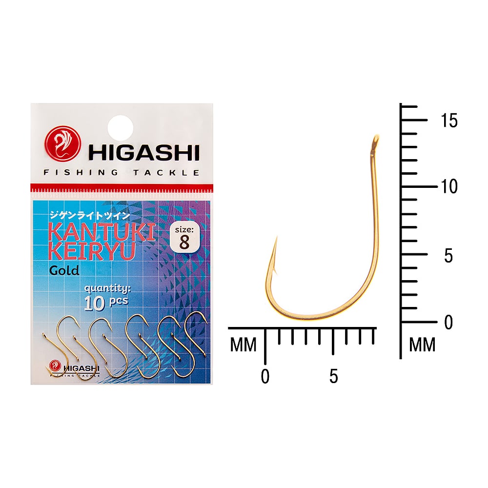 Изображение товара Крючок HIGASHI Kantuki Keiryu #8 Gold 01364 - металлический рыболовный крючок 10 штук