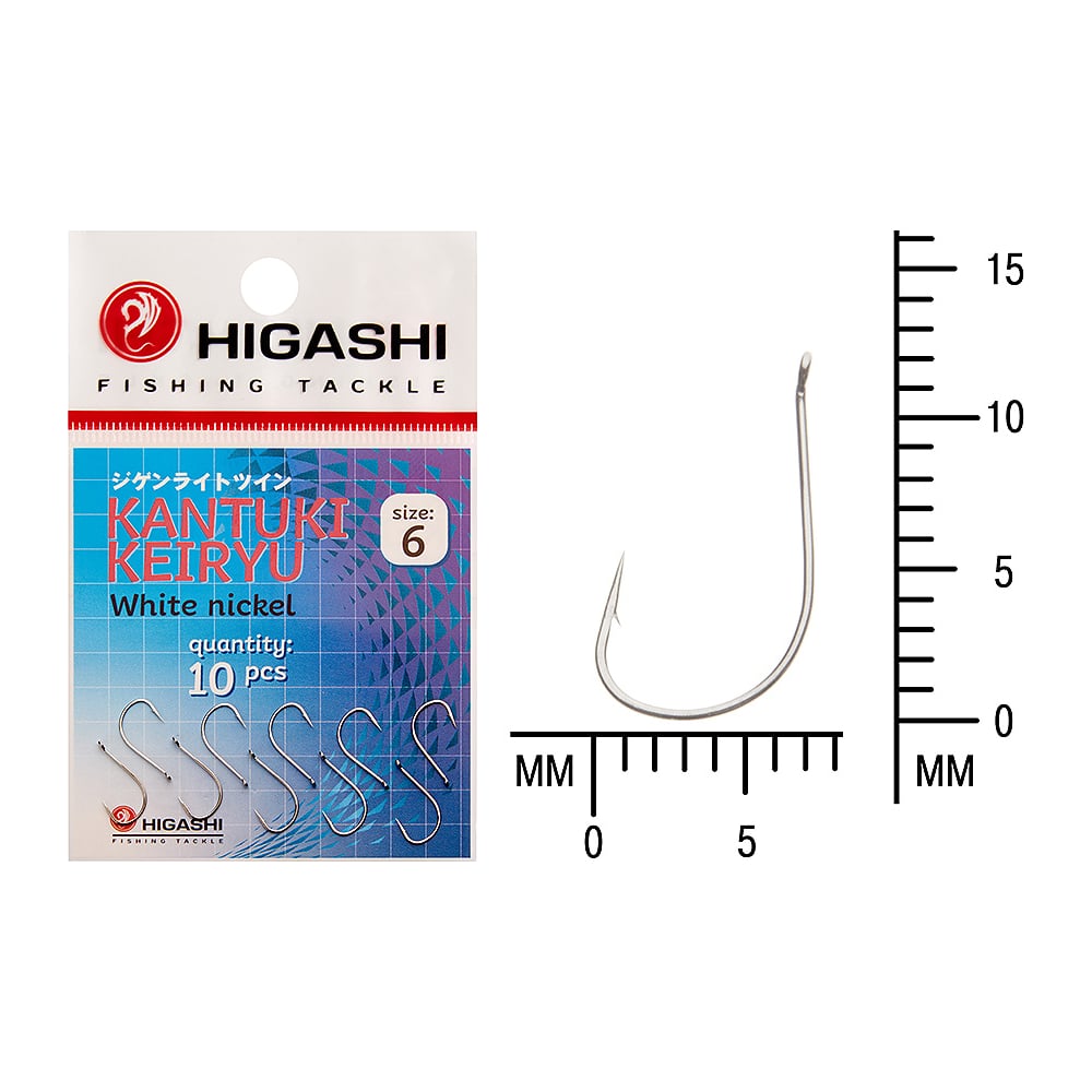 Изображение товара Крючок HIGASHI Kantuki Keiryu #6 White nickel металлический рыболовный крючок