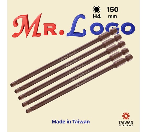 Изображение товара Бита для шуруповерта магнитная H4, 150 мм, сталь - S2 Mr.Logo A150H4-5