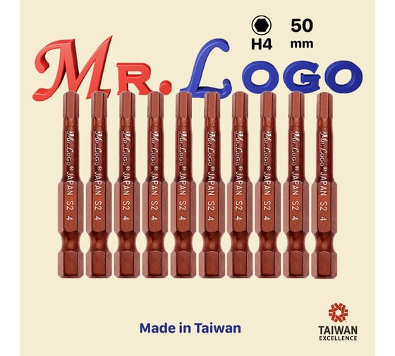 Изображение товара Бита для шуруповерта магнитная H4, 50 мм, сталь - S2 Mr.Logo A050H4-10