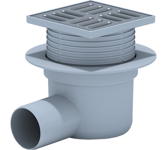 Изображение товара Регулируемый трап АНИ Пласт горизонтальный выпуск, сухой затвор, Дн50, нержавеющая решетка, 120х120 мм TQ5614 004-0239