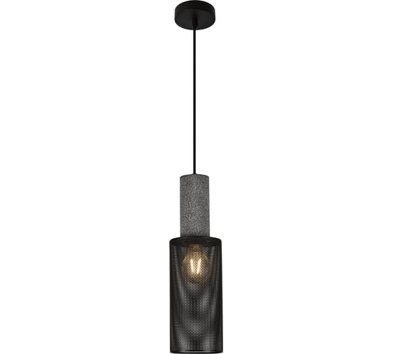 Изображение товара Подвесной светильник truEnergy цилиндрический с цоколем E27 D103xH350мм с металлической сеткой + искусственный камень цвет серый 21405