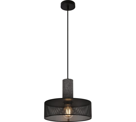 Изображение товара Подвесной светильник truEnergy цилиндрический с цоколем E27 D255xH220мм с металлической сеткой + искусственный камень цвет серый 21404