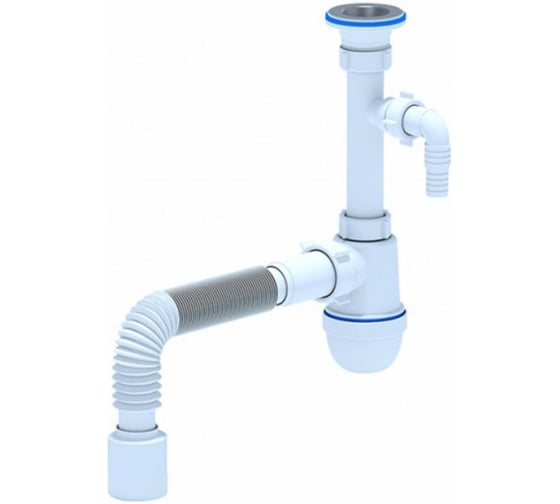 Изображение товара Сифон для умывальника/мойки АНИ Пласт бутылочный, 1 1/2х50, гофра, 40х50, с отводом, нержавеющая сетка C0310 025-0274