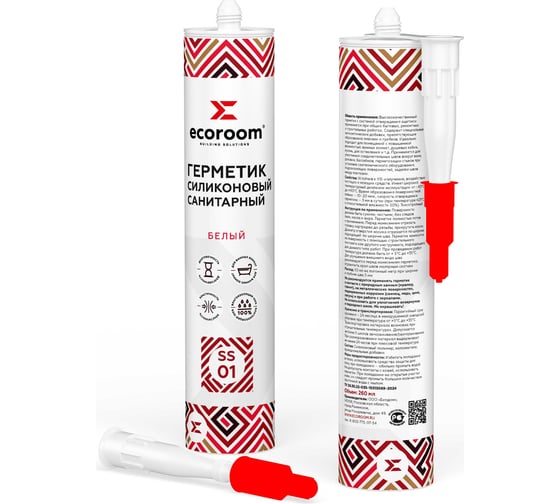 Изображение товара Герметик силиконовый санитарный ECOROOM SS-01, белый, 260мл, 12 шт 2211-3-260/12