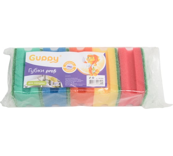 Изображение товара Губка для посуды Guppy Profi Профильная (5 шт) 80x60x43 мм 8455065