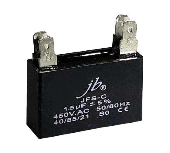 Изображение товара Конденсатор пусковой JB Capacitors 1.5мкФ, 450В, 36x12x22, JFS-C (CBB61) (4 клеммы), JFSCA6155JVAT000B-250
