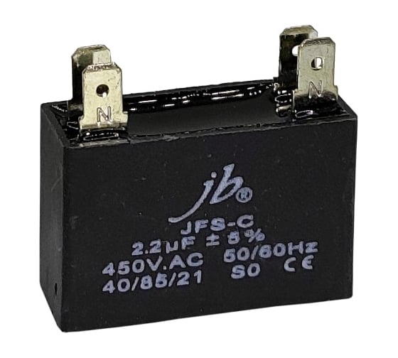 Изображение товара Конденсатор пусковой JB Capacitors 2.2мкФ, 450В, 38x15x25, JFS-C (CBB61) (4 клеммы), JFSCA6225JVAT000B-252