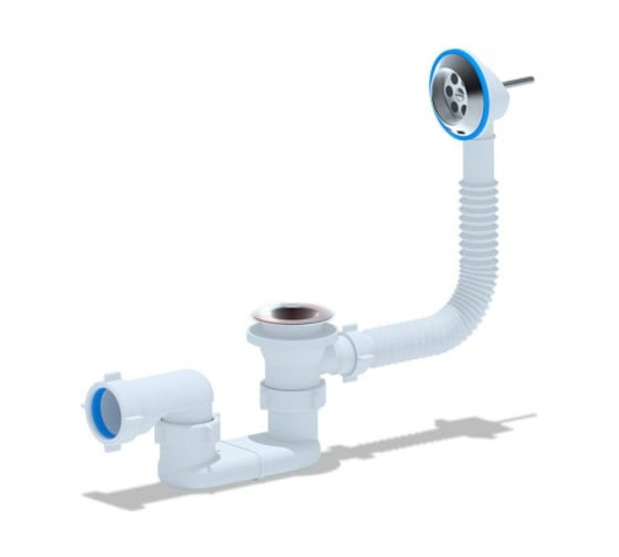 Изображение товара Сифон для ванны АНИ Пласт плоский, пробка с цепочкой, 1 1/2x40, нержавеющая сетка E050 025-0545